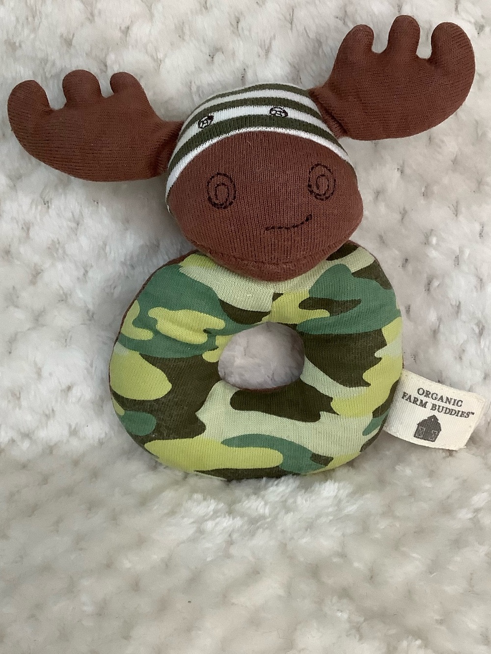 Brown & Green Moose Rattle Plush Toy